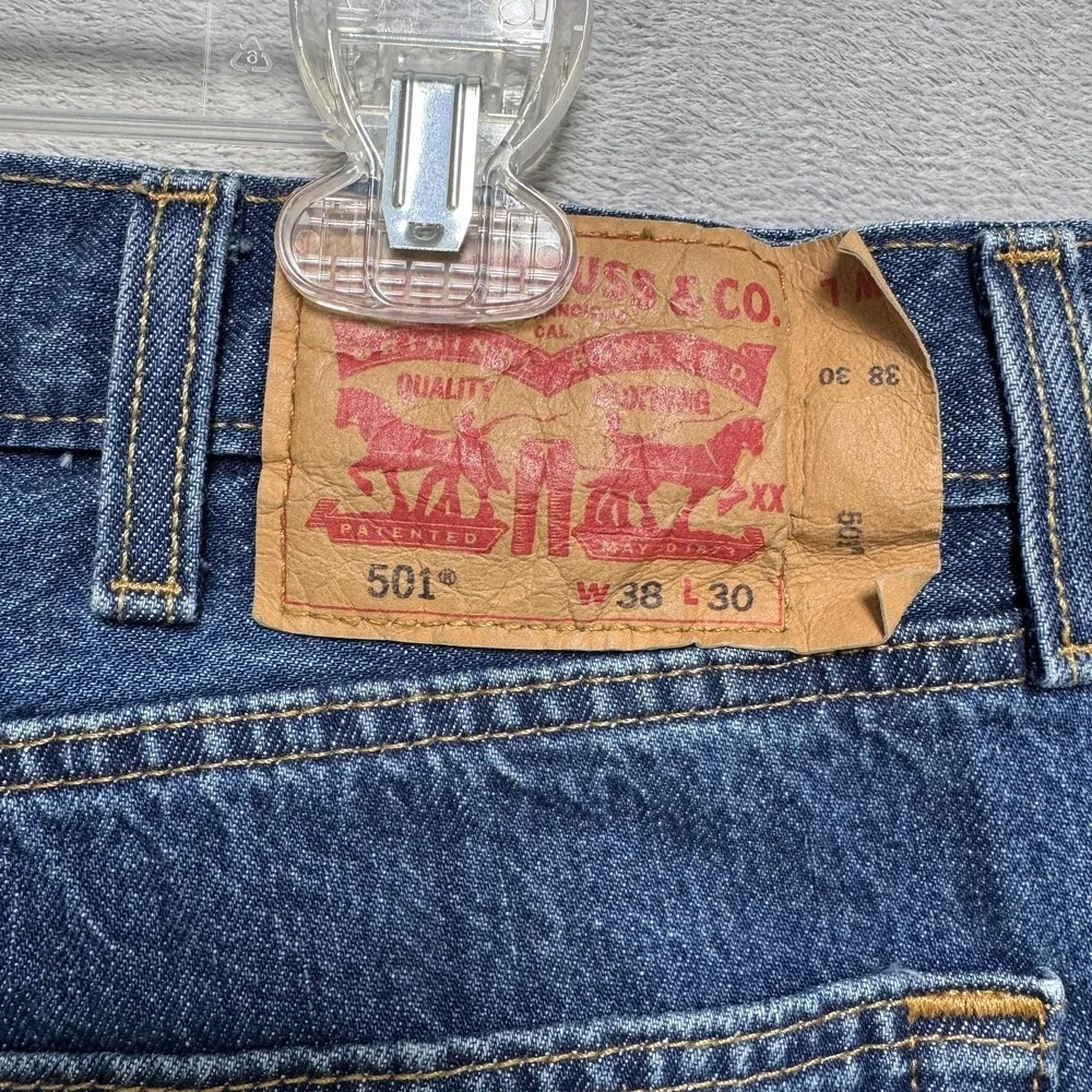 Levis 501 Jeans Mens 38x30 Blue Dark Wash Straight Denim Regular Fit Cotton‎